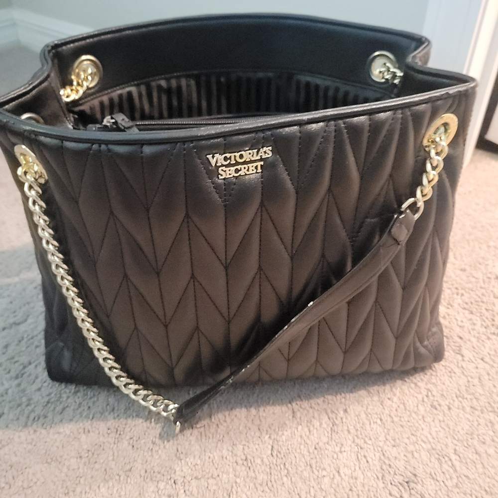 Victoria's Secret Black Quilted Tote Bag